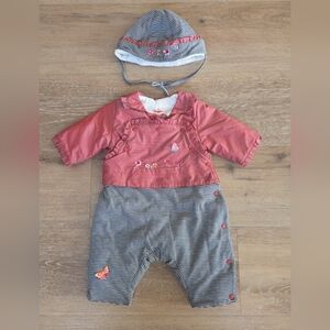 Catimini Designer French Boutique Padded Baby Jumpsuit W Bonnet Size 1M 54 NWT
